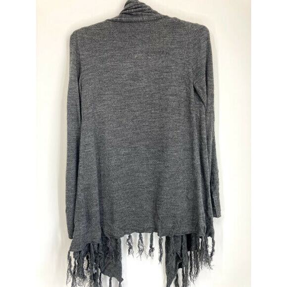 Heathered Gray Open Front Fringed Cardigan Sweater - Picture 7 of 7